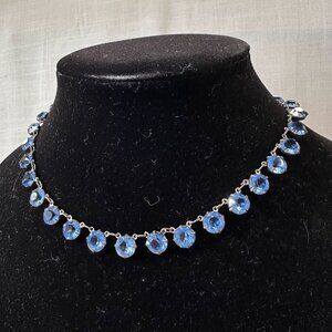 Vintage Art Deco Riviere Cornflower Blue Paste Stone Necklace
